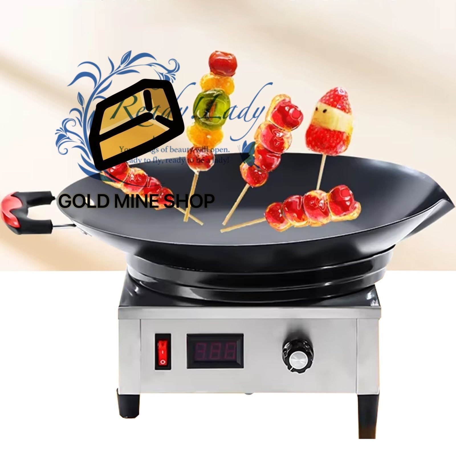 電気キャンディーコーティングポット 1300Wノンスリップ業務用シュガーシロップメルティングポット ハンドル付き デジタルディスプレイ-温度制御 ポット直径35.5cm お手入れ簡単