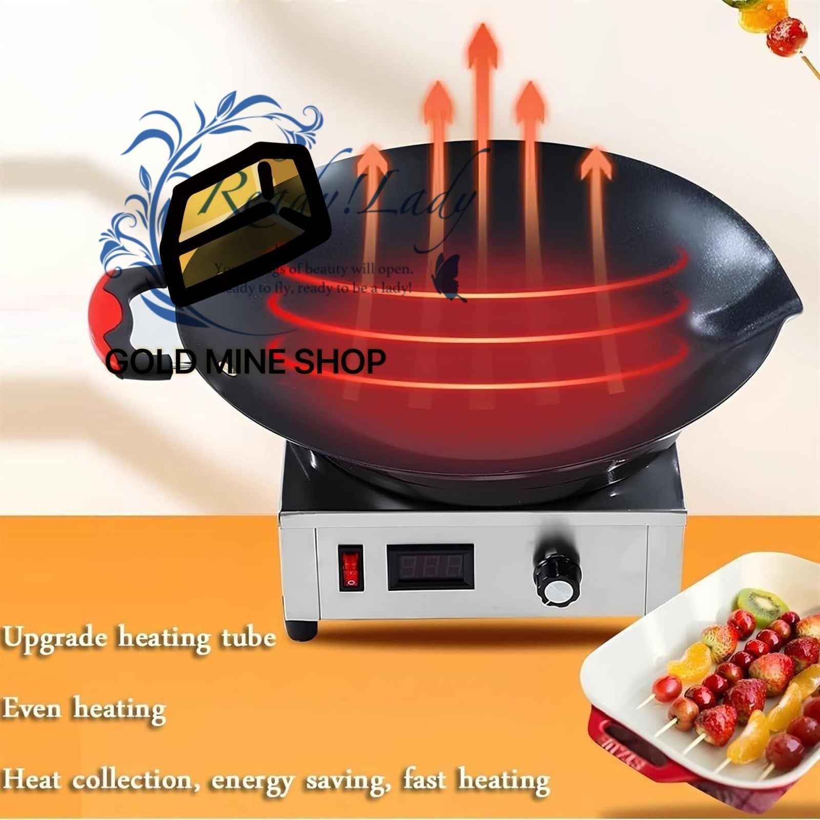 電気キャンディーコーティングポット 1300Wノンスリップ業務用シュガーシロップメルティングポット ハンドル付き デジタルディスプレイ-温度制御 ポット直径35.5cm お手入れ簡単