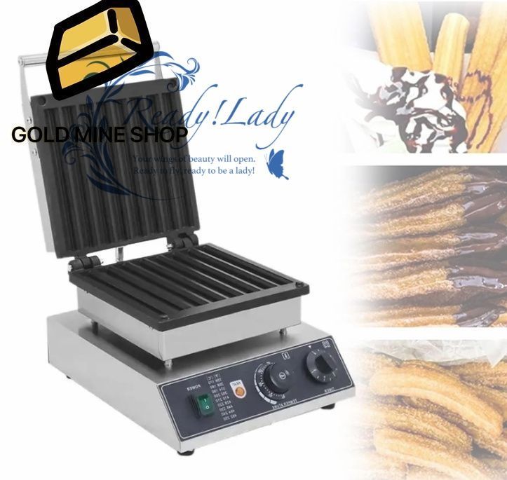 1550W 電気チュロスメーカー カウンタートップ業務用ワッフル生地マシン 8穴 50-300℃ 温度制御 5分タイマー機能 レストラン バー用