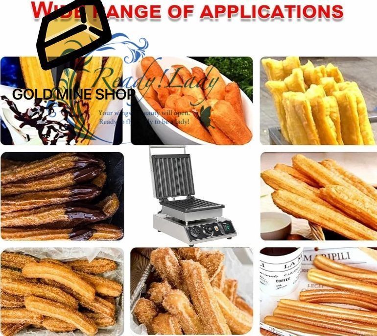 1550W 電気チュロスメーカー カウンタートップ業務用ワッフル生地マシン 8穴 50-300℃ 温度制御 5分タイマー機能 レストラン バー用