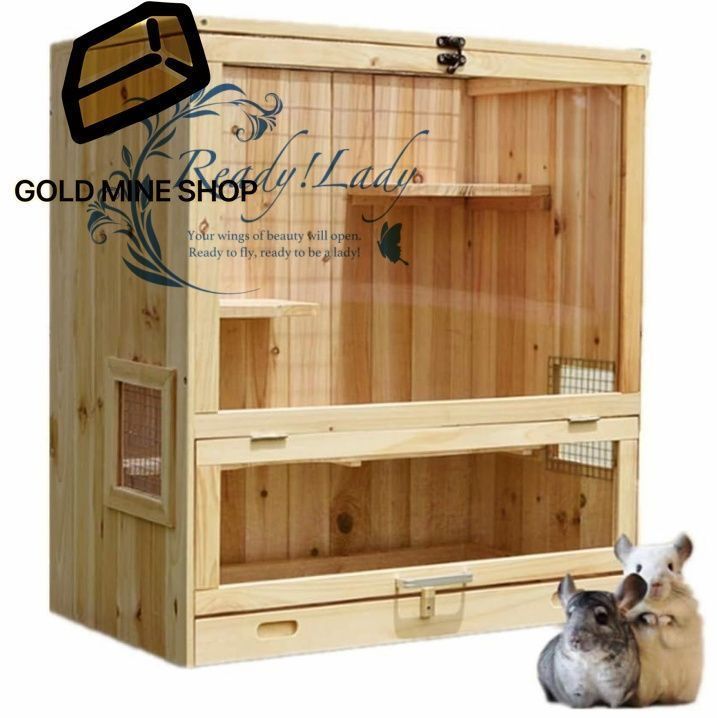 大型小動物飼育ケージ ハムスター ハリネズミ チンチラ フェレット リス ウサギ用 天然木製 組立式 通気性良好