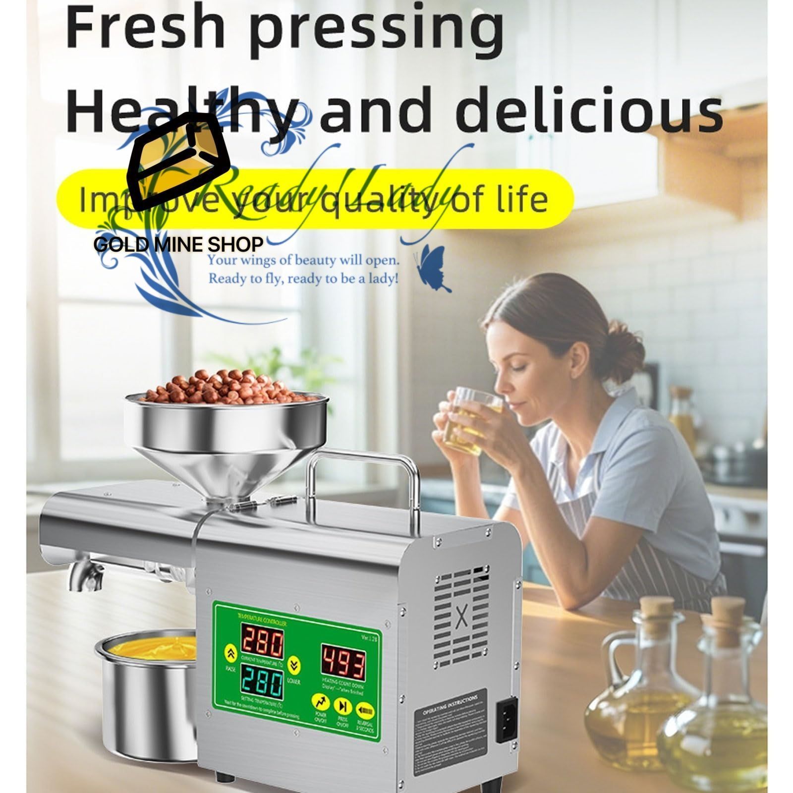 自動ナッツオイルプレス 600Wステンレススチール製電動ホット コールドオイル スマートコントロールパネル付き 40 300℃温度調節