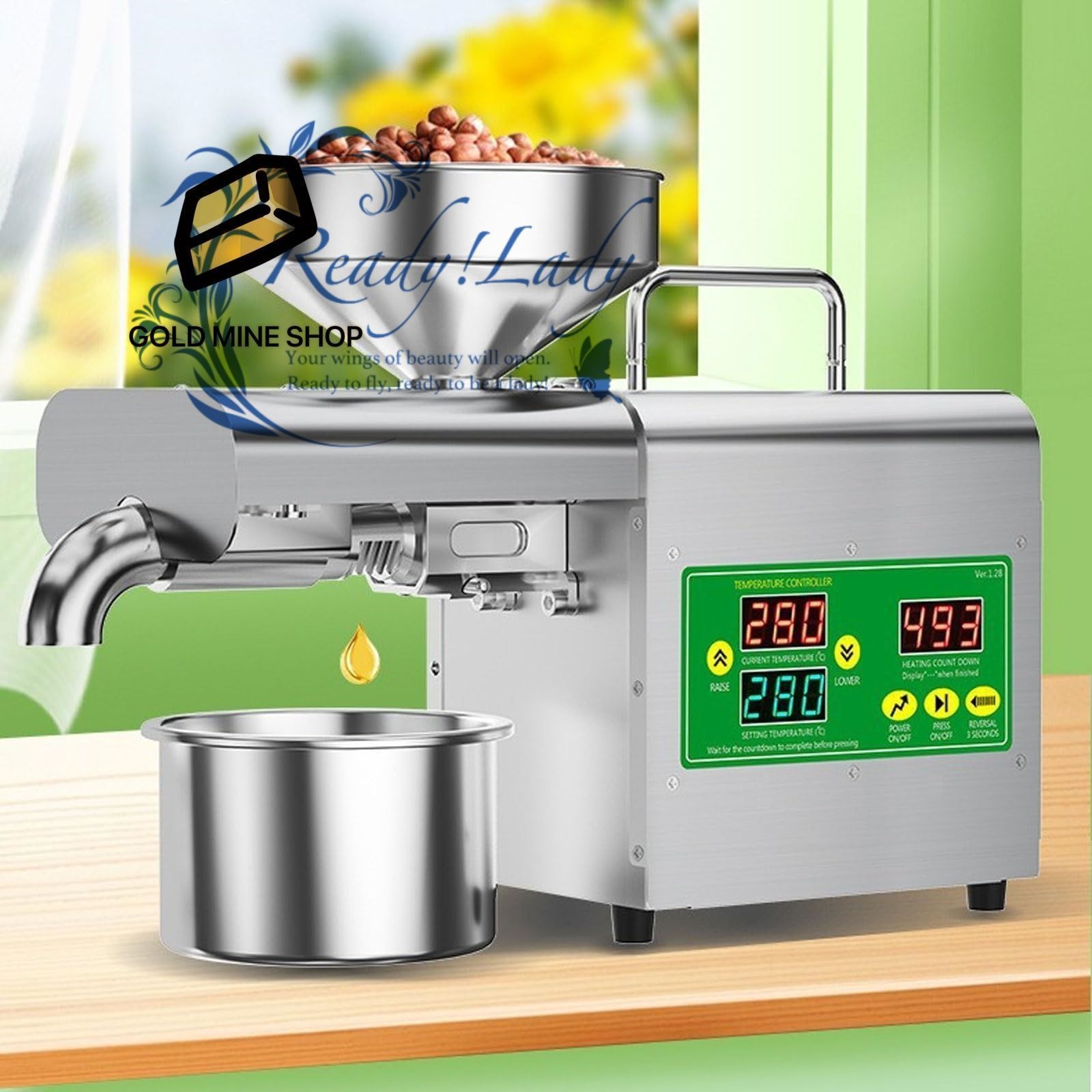 自動ナッツオイルプレス 600Wステンレススチール製電動ホット コールドオイル スマートコントロールパネル付き 40 300℃温度調節