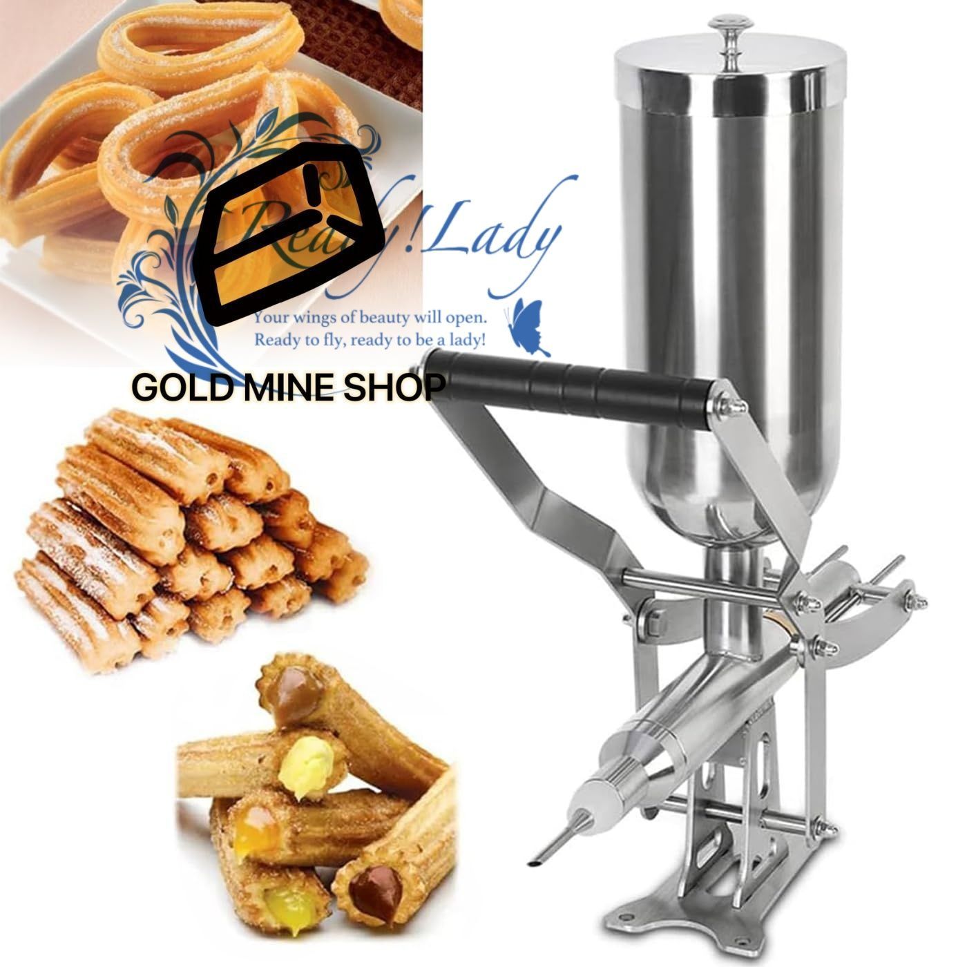 手動チュロスメーカー ステンレス鋼付き4.5L手動チュロスフィラー スペインチュロスメーカークリーム充填機