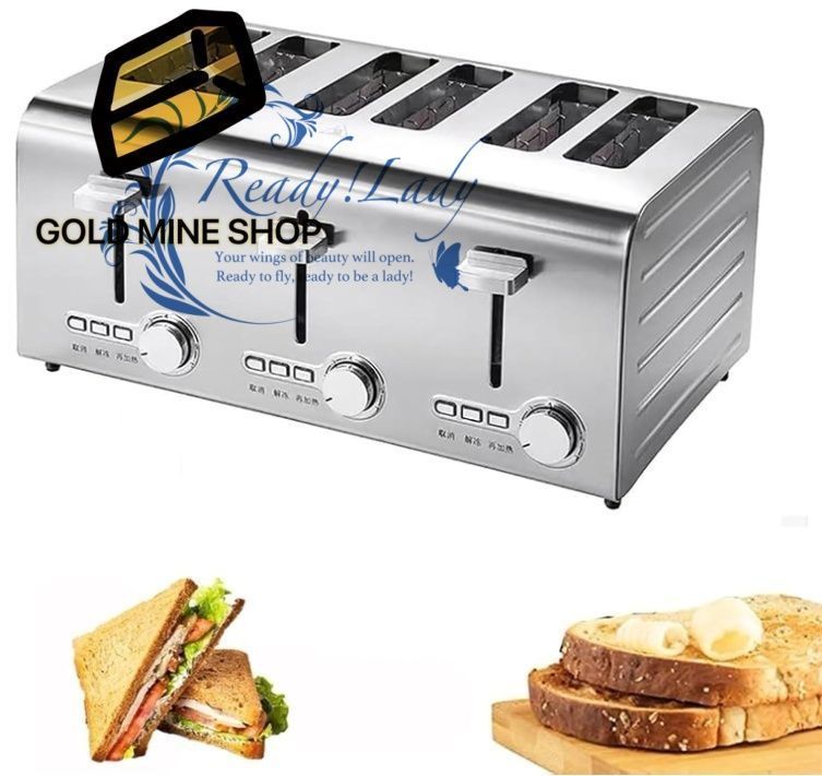 2250W 業務用トースター 6枚切りステンレススチール製ポップアップ電気トースター 7段階調整 取り外し なパンくずトレイ 家庭用 レストラン オフィス バー スナックバー用