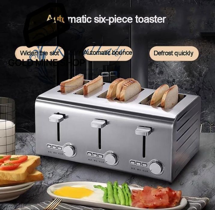 2250W 業務用トースター 6枚切りステンレススチール製ポップアップ電気トースター 7段階調整 取り外し なパンくずトレイ 家庭用 レストラン オフィス バー スナックバー用