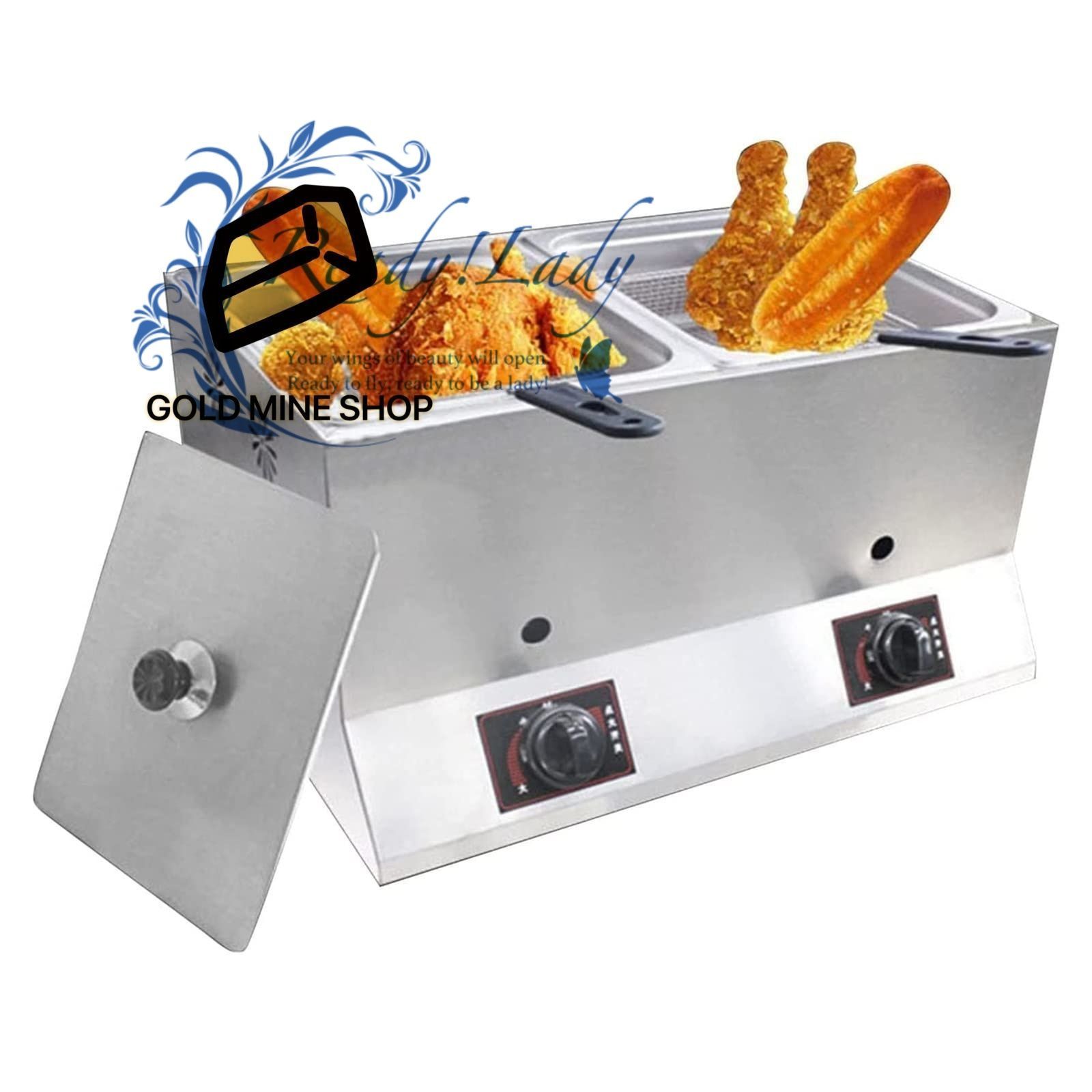 ディープフライヤー 低圧ガスフライヤー 2つのフライバスケットと蓋付き 業務用ディープフライヤー デュアルタンク フライドポテト