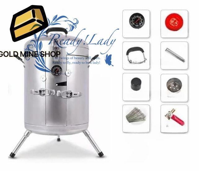 家庭用無煙バーベキュー吊りストーブ キャンプ串 屋外商業屋内肥厚グリル バレルオーブン シルバー A