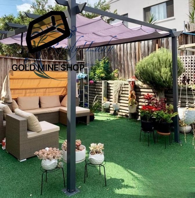 パーゴラ カーポート テラス屋根 ガゼボ シェード付 押し引き幌 日除け シェード オーニング 大型 アルミ合金製 ワンタッチタープテント 手働伸縮 日よけ 駐車場 屋外 庭 パティオ デッキ 裏庭 芝生用 シルバー 3 3m