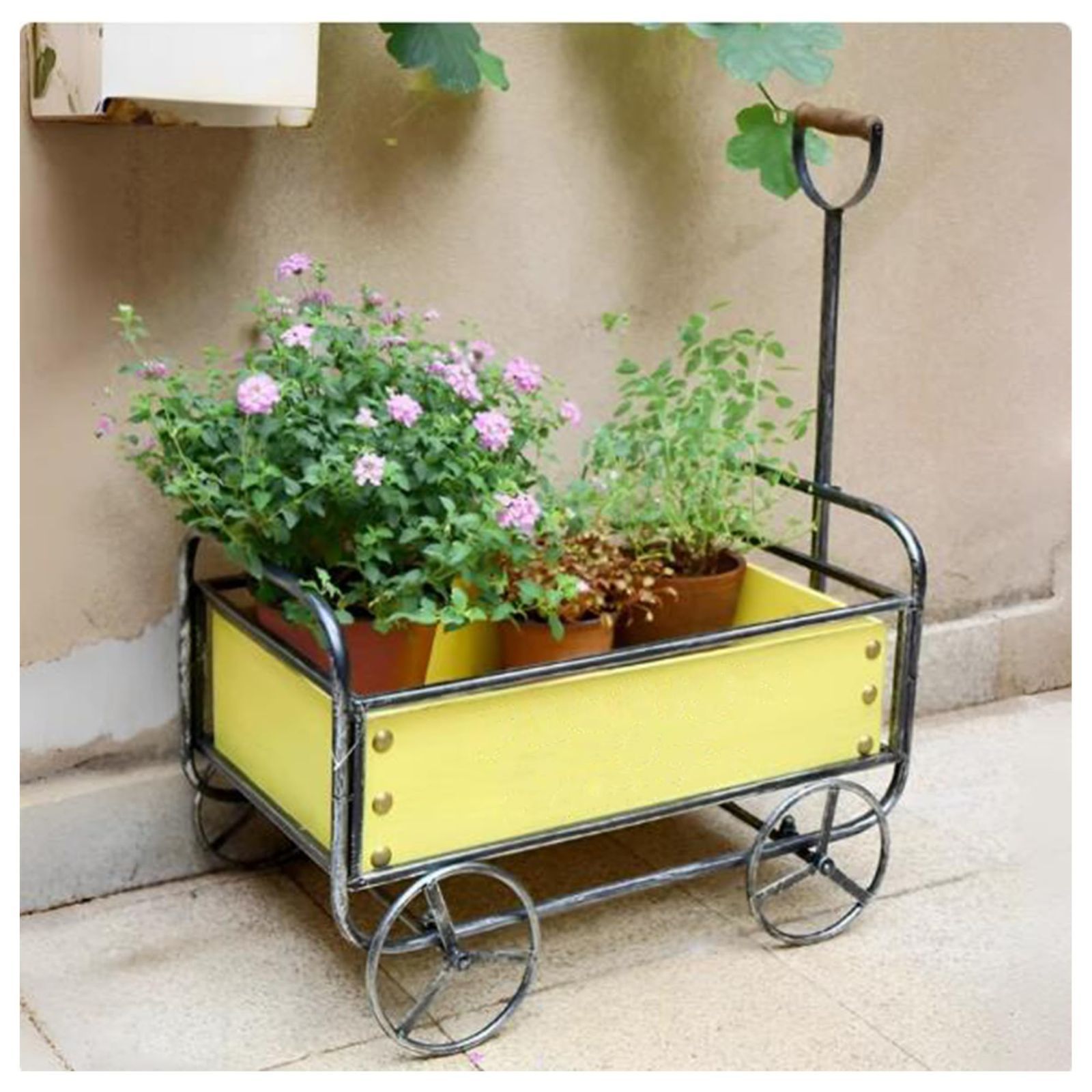 屋外用アイアンフラワースタンド クリエイティブトロリー花台 56cm32cm58cm 錆びたアンティークデザイン 庭の造園装飾品 取り外し な