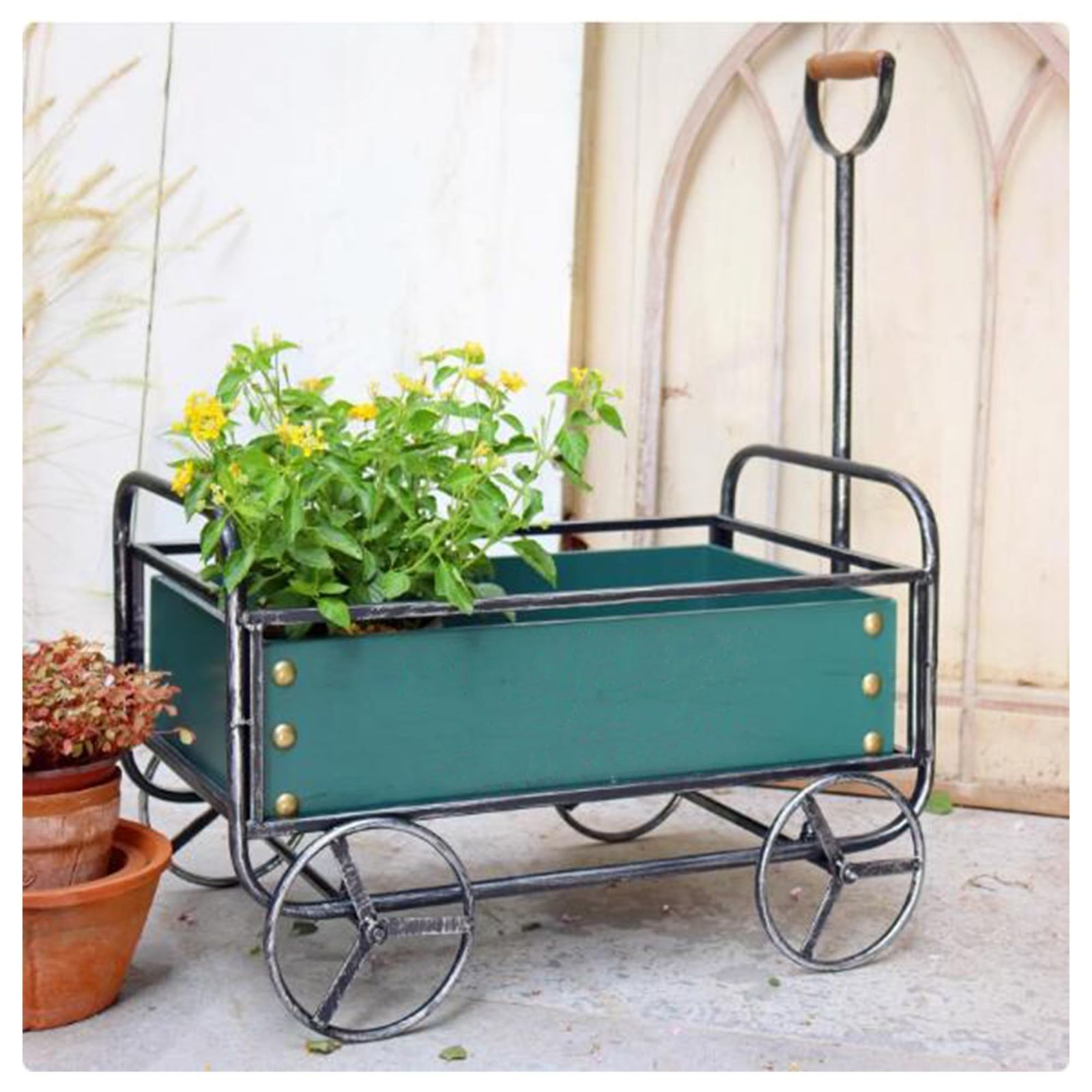 屋外用アイアンフラワースタンド クリエイティブトロリー花台