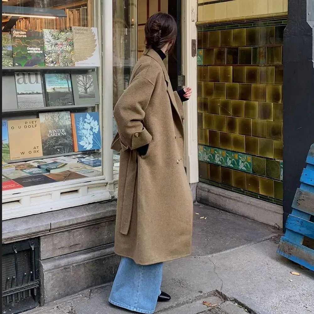 ウール75 ルーズフィット キャメルオリーブ ハンドメイド ロングコート