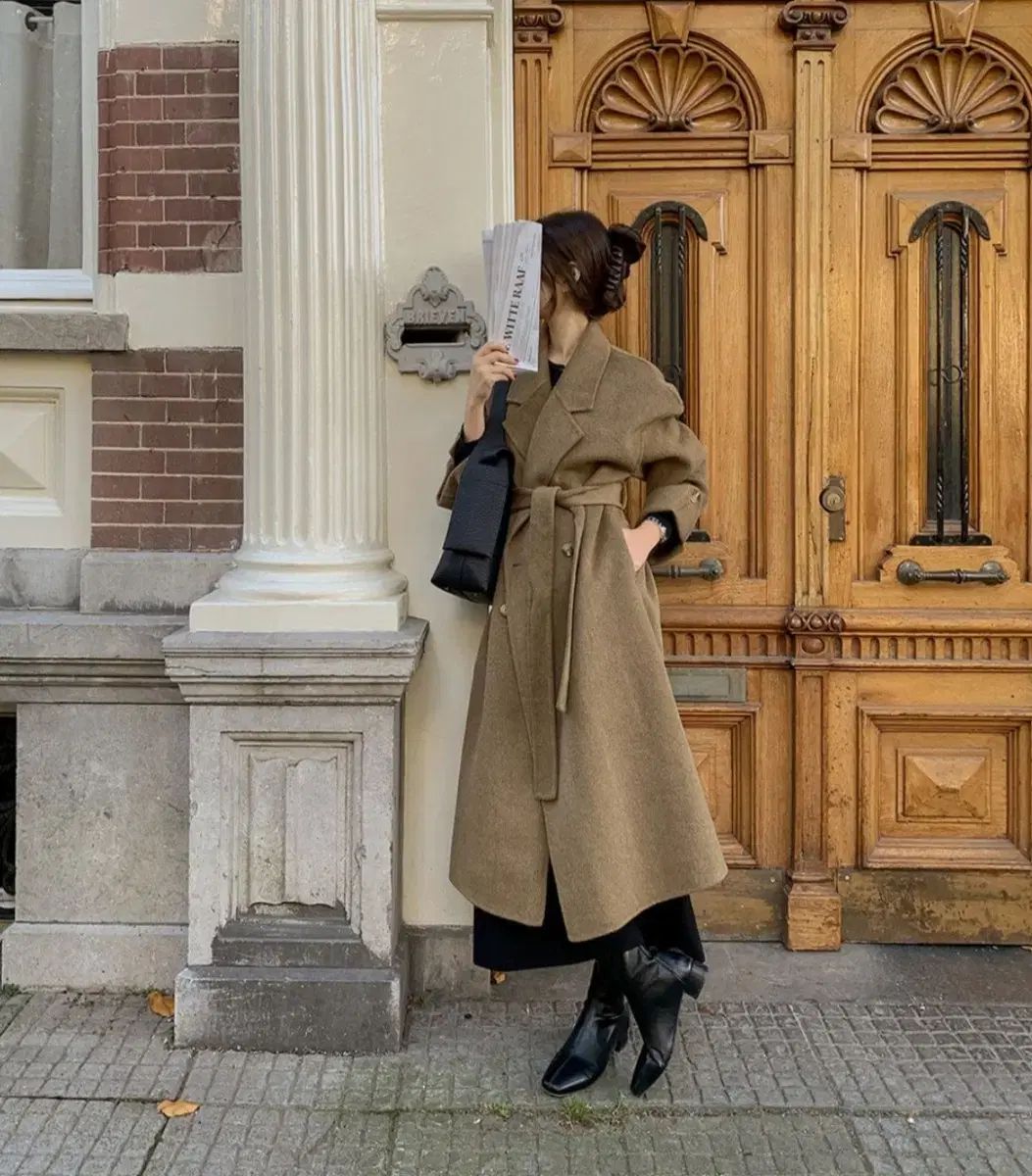 ウール75 ルーズフィット キャメルオリーブ ハンドメイド ロングコート