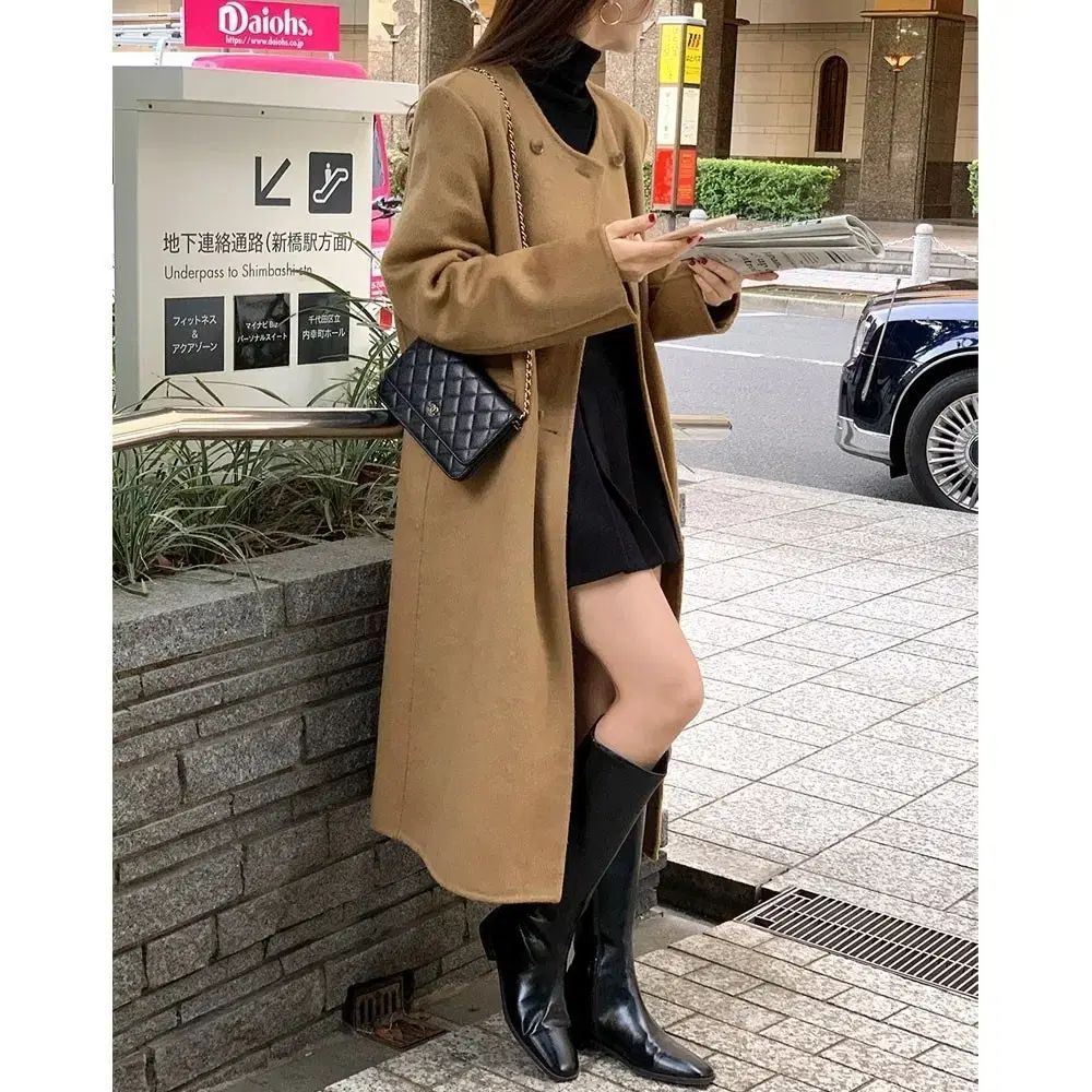 ウール100％ ノー ハンドメイド キャメル ロングコート