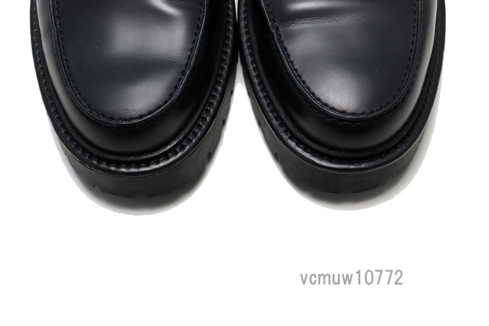 近年モデル 美 HERMES モカシン 黒金具 ケリー レザー シューズ 42 エルメス 1023 wv 455-3 K