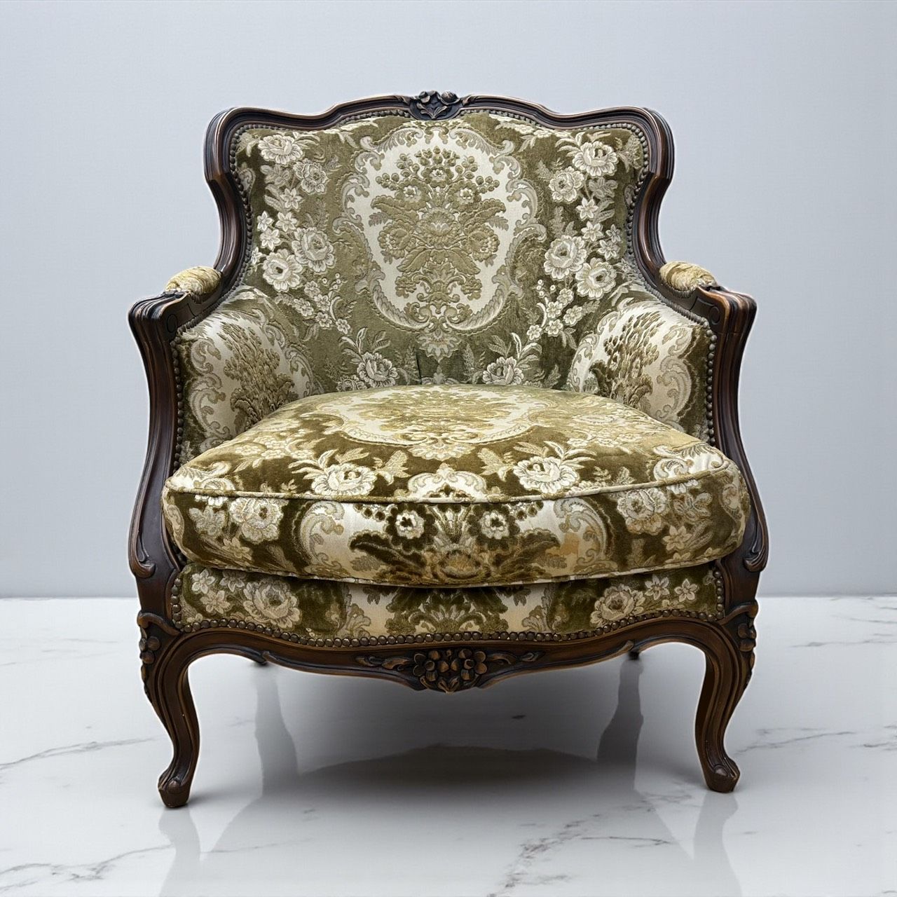 domani ドマーニ ルイXV 1人掛けソファ シングルソファ ルイ15世 ソファー 椅子 鋲打ち 猫脚 karimoku カリモク アンティーク ヴィンテージ