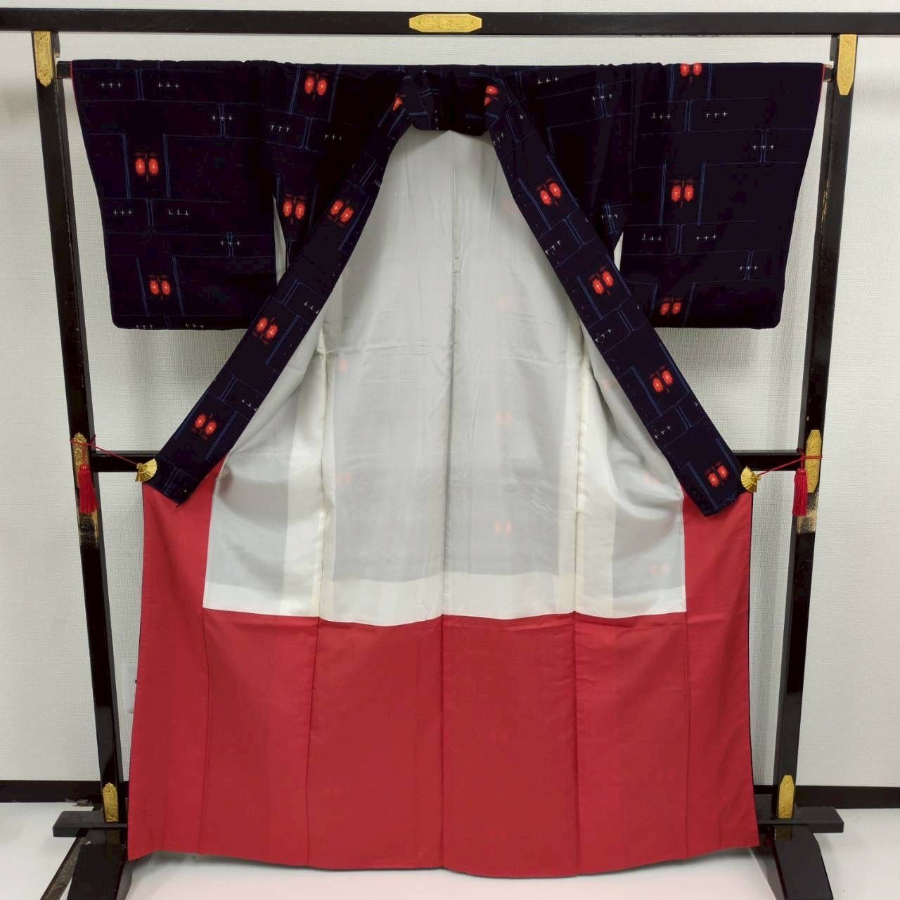 k31⭐️藍染雲に蝶紬⭐️豪華絢爛￼トールサイズ身丈172cm正絹小紋袷広襟(未使用 k31⭐️藍染雲に蝶紬⭐️豪華絢爛￼トールサイズ身丈172cm正絹小紋袷広