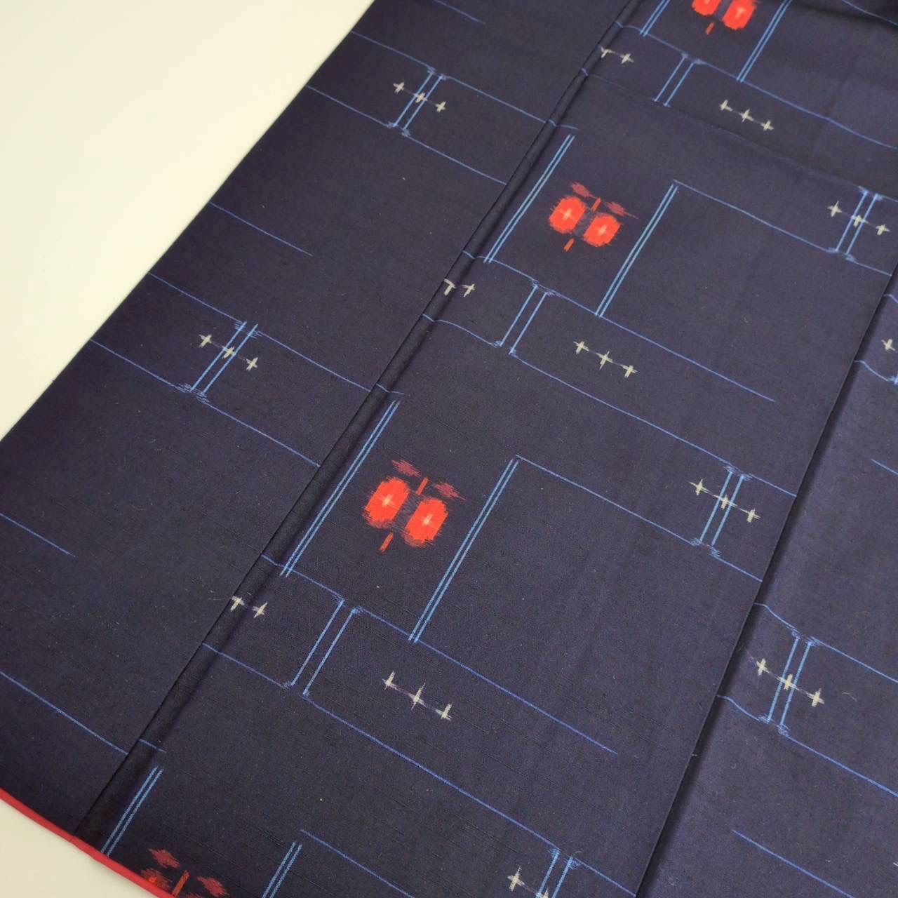 正絹紬⭐️結城紬⭐️未着用品⭐️麻の葉⭐️紺 sr716_5.jpg