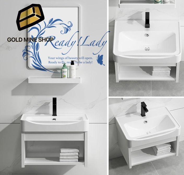 洗面化粧台 洗面台 手洗い器 壁掛け 手洗いボウル 壁付け型 方形 洗面鉢 洗面台 陶器製 セット コンボ 小さなスペース用 バスルーム シンク 洗面台 鏡付き ホワイト 70x44x34cm