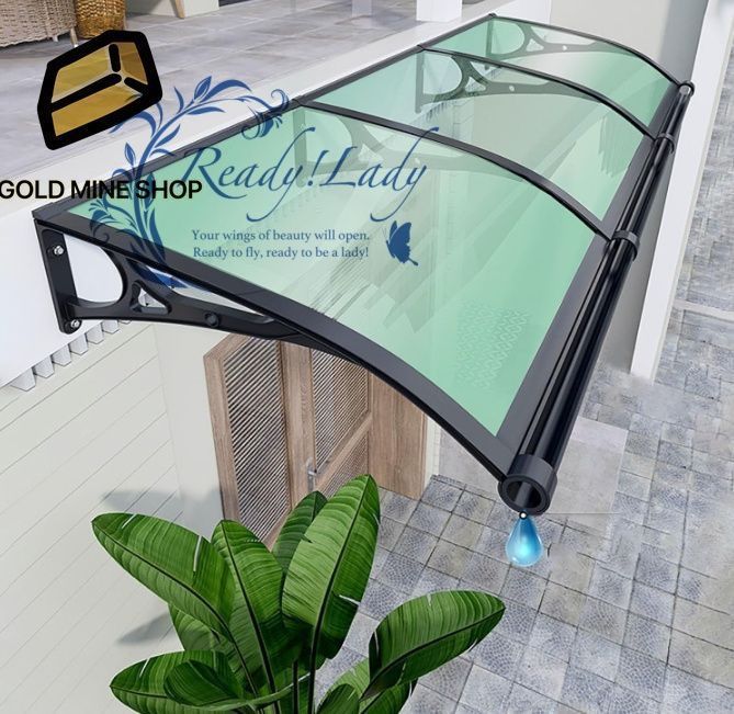 住宅用ひさし サンシェード オーニング屋根ひ PCポリカーボネート オーニング 雨雪保護 パティオ日除け 梅雨対策 庇 後付け シェルタートランスペアレント 屋根カバー 厚さ2.5mm アルミ合金ブラケット 草の緑-60x200cm