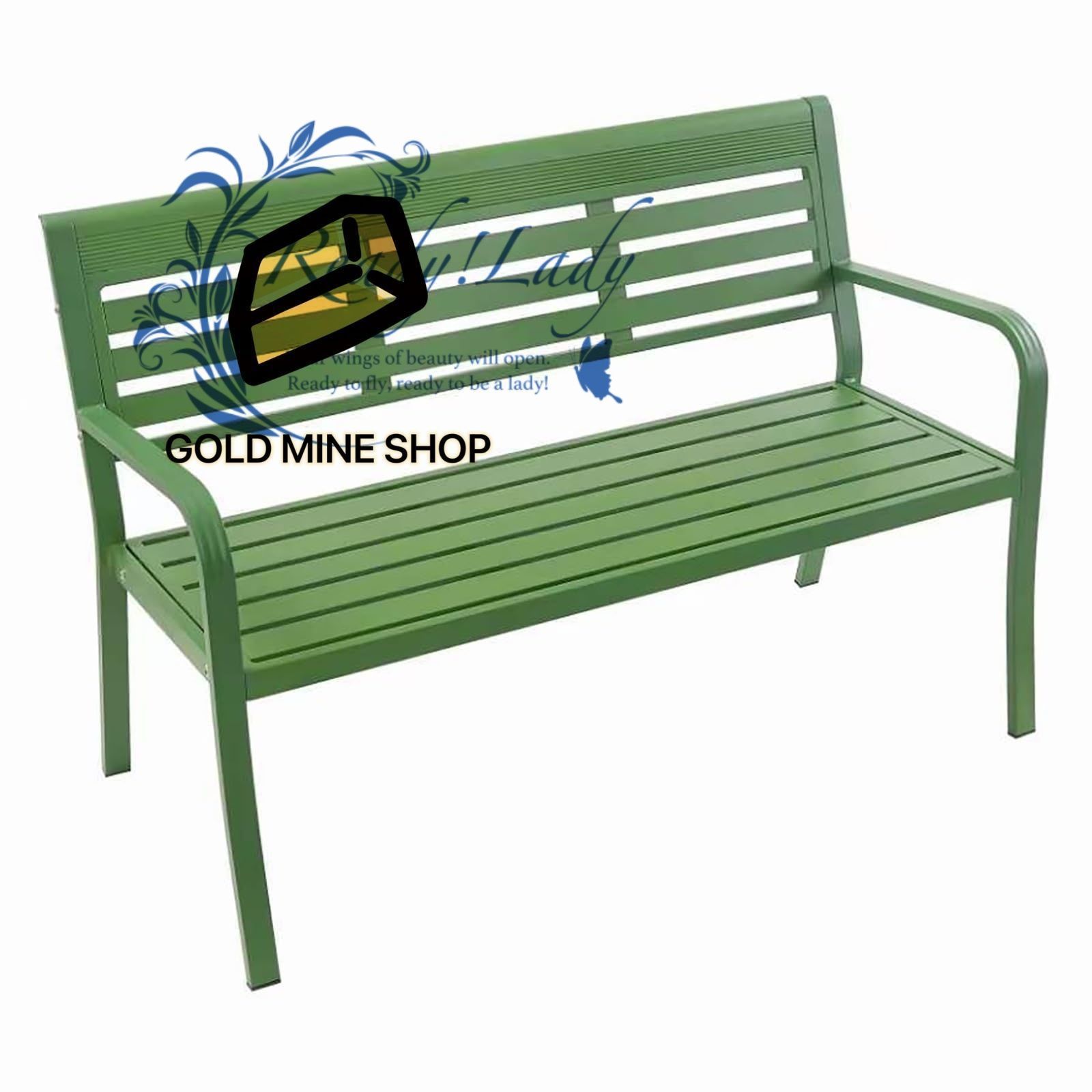 ガーデンベンチ 屋外 背もたれとアームレスト付きアルミニウムパティオベンチ 全天候型 屋外 ベンチ スラットデザイン ガーデンポーチ 公園 フロントポーチ バルコニー Green
