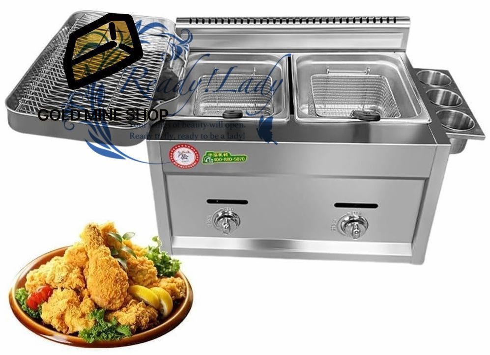 大容量ガスフライヤー フライヤー 揚げカゴ付き 業務用ガスフライヤー 二重シリンダー ダブルネットワークフライヤー ス鋼 デュアルフライヤー バスケットとオイルリターンパン付き 自立式調整 な火力
