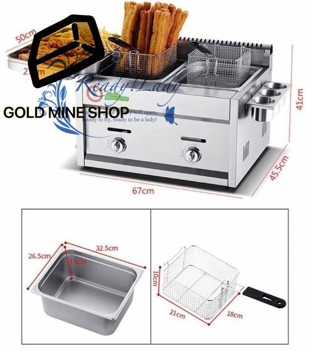 大容量ガスフライヤー フライヤー 揚げカゴ付き 業務用ガスフライヤー 二重シリンダー ダブルネットワークフライヤー ス鋼 デュアルフライヤー バスケットとオイルリターンパン付き 自立式調整 な火力