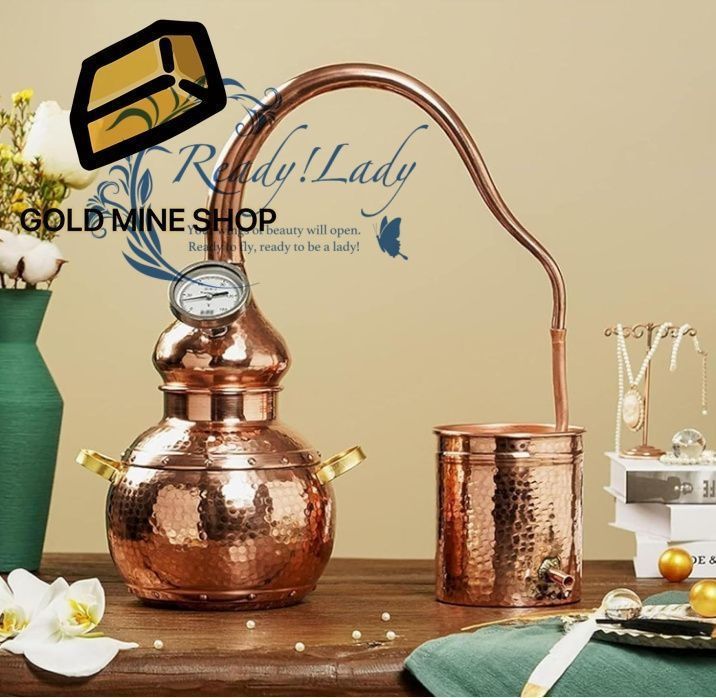 3L 純銅製密造酒蒸留器 自家製蒸留キット 温度計付き DIY 家庭用蒸留キット エッセンシャルオイル ヒドロゾルなど用