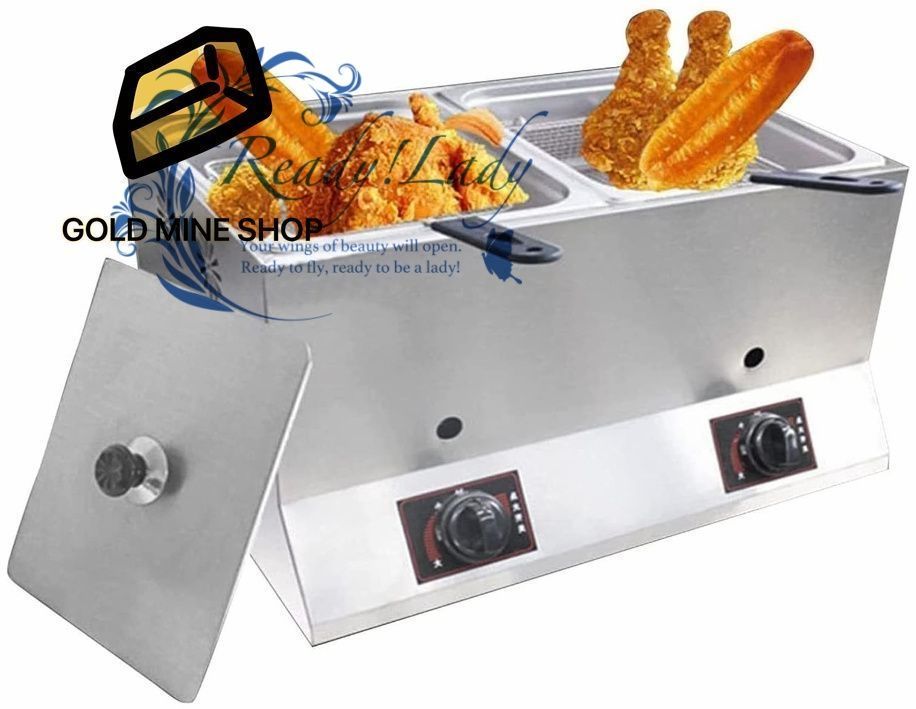 ディープフライヤー 低圧ガスフライヤー 2つのフライバスケットと蓋付き 業務用ディープフライヤー デュアルタンク フライドポテト ターキー チキン レストラン ホームキッチン用