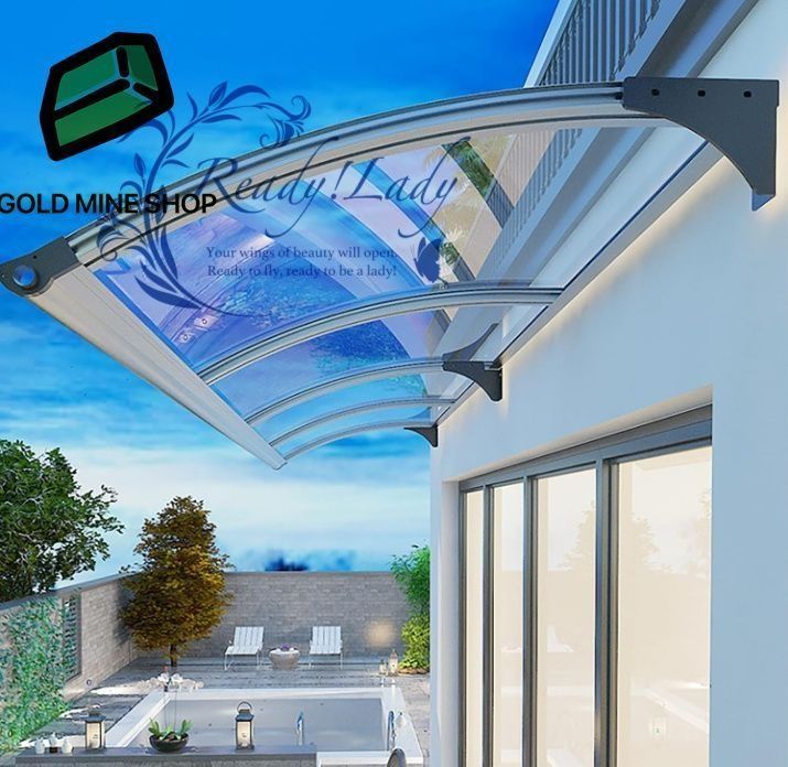 住宅用ひさし 屋根 後付け 庇 後付け ひさし雨よけ 雨よけ 梅雨対策 玄関 ひさし 屋外雨よけ ポリカーボネート透明なひさ雨雪保護 UVプロテクション 拡張 -透明パネル＋シルバーブラケット-65x80cm