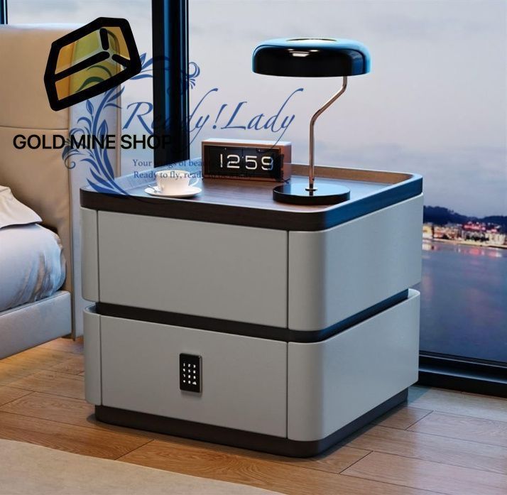 パスワード安全ロック付きスマート ベッドサイド テーブル ダブル引き出し収納付きスマート ナイト スタンド モダンなナイトスタンド Light Gray 50 cm 19.7 in