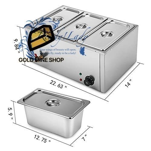 電気ビュッフェベインマリーフードウォーマー 850 W業務用スチームテーブルスチーマースープポット 温度制御付き大容量 3 pan