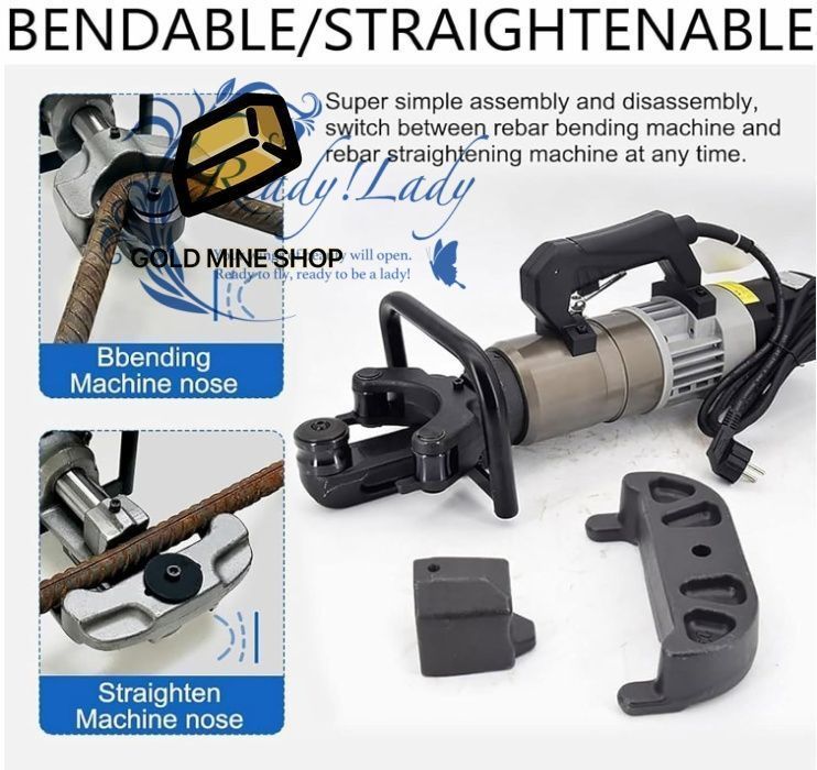  1800 W ハンドヘルド電動鉄筋ベンダー 20-32 mm ポータブル鉄筋曲げプライヤー 5-8秒の曲げ速度 矯正モジュール付き 工場 建設現場 建物 メンテナンス用 その他 電動工具 エア工具