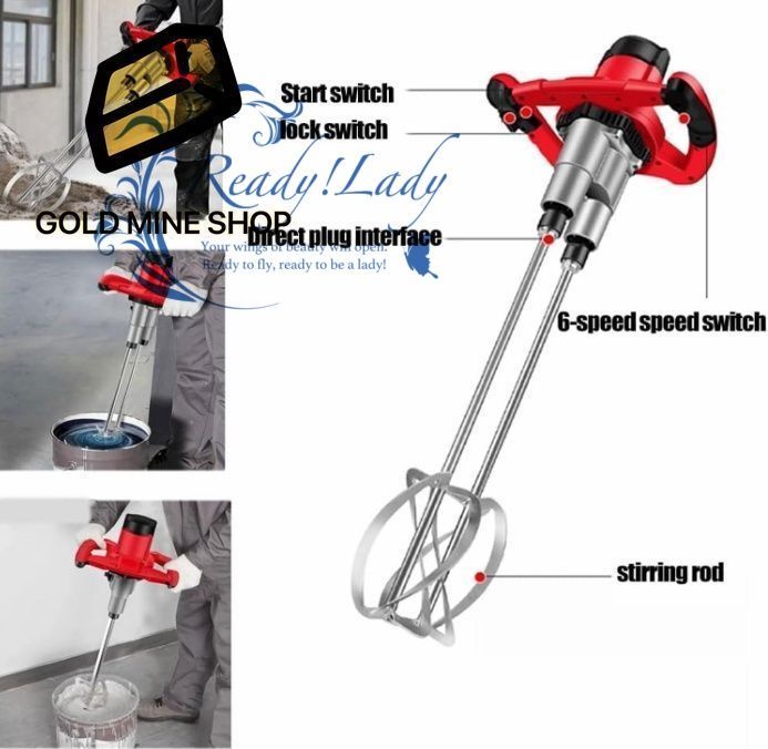 2800W電動モルタルミキサー 6段階速度調整付きポータブルハンドヘルド電動セメントミキサー 0-620rpmパドルドリルミキサー撹拌ツール セメント モルタル 石灰用