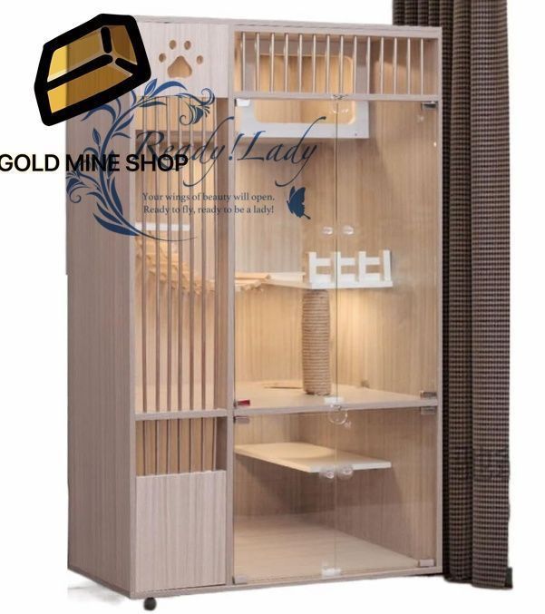 猫の家 無垢材の猫ケージ 猫の別荘 猫ケージ 木製 2階建てと3階建ての大型キャタリー 猫キャビネットディスプレイ 猫 家 B 90 60 150 cm