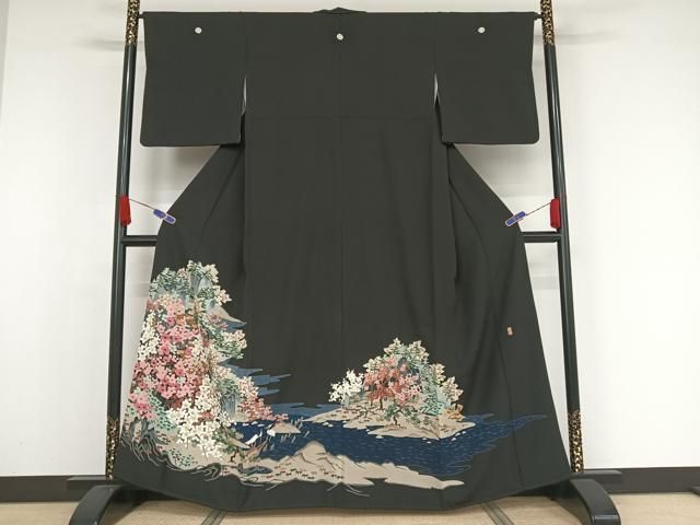 平和屋着物 本加賀友禅作家 百貫華峰 黒留袖 風景文 松竹梅 暈し染め 正絹 AAAX0052np