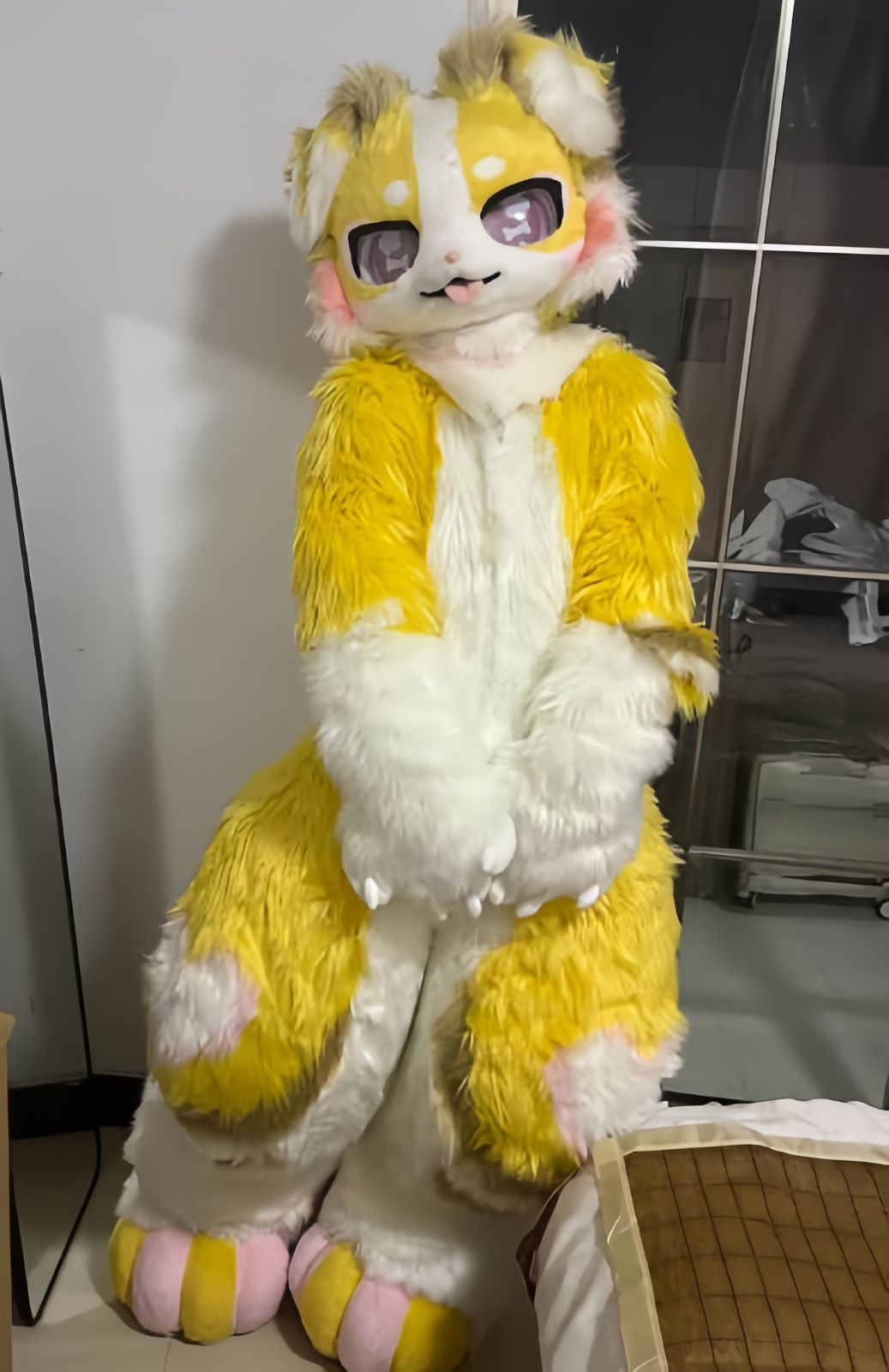 着ぐるみ ケモノ体 フルスーツ セット NO.54 黄色 犬 垂れ耳 全頭ヘッド ファースーツ ぬいぐるみ コスプレ コスチューム