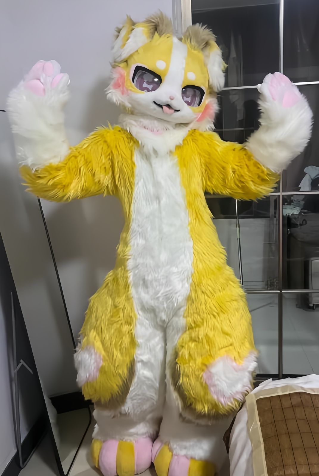 着ぐるみ ケモノ体 フルスーツ セット NO.54 黄色 犬 垂れ耳 全頭ヘッド ファースーツ ぬいぐるみ コスプレ コスチューム