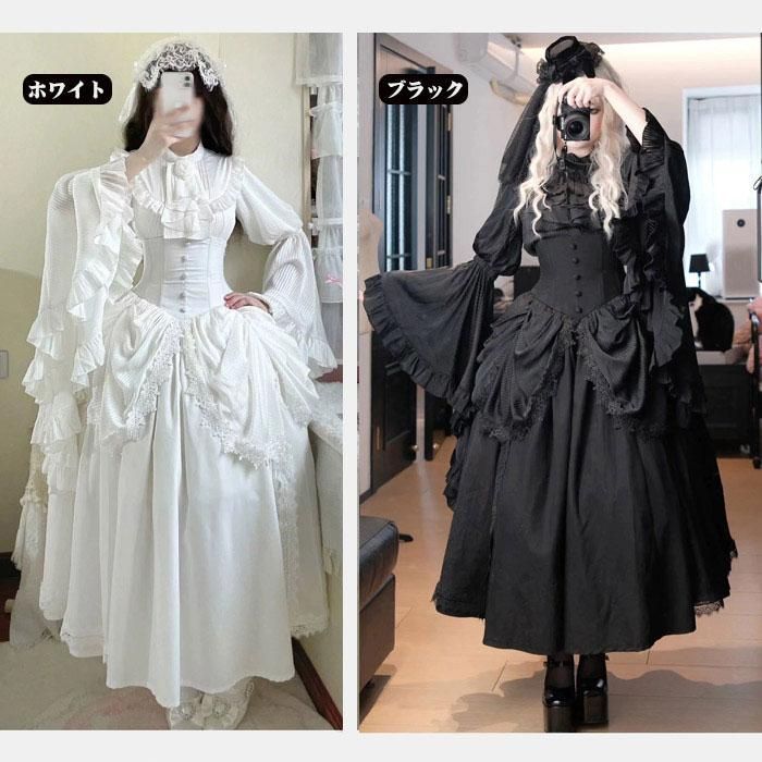 仮装舞踏会 ロリータ ハイウエストスカート lolita 上着 ダーク系ゴシック風 ロング ジャンスカ lolita cla 仮装舞踏会 ハロウィン 黒 白