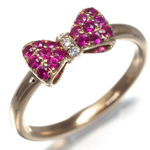 ポンテヴェキオ リング ルビー 0.28ct ダイヤ ダイヤモンド 0.02ct パヴェ リボン 9号 K18PG 179609