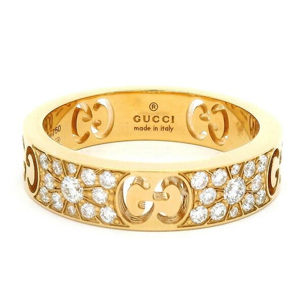 返品可 グッチ アイコン スターダスト パヴェダイヤ リング K18YG 8 仕上げ済み