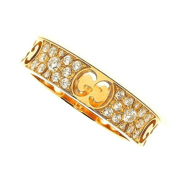 返品可 グッチ アイコン スターダスト パヴェダイヤ リング K18YG 8 仕上げ済み