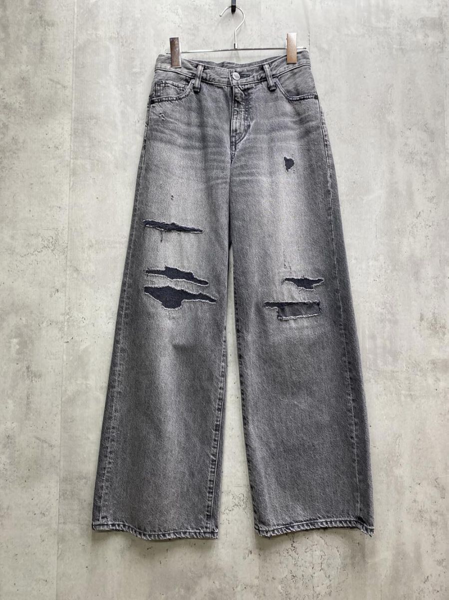 AUTHEN オーセン サーキュラーデニム ローライズワイドレッグ size23 黒 レディース