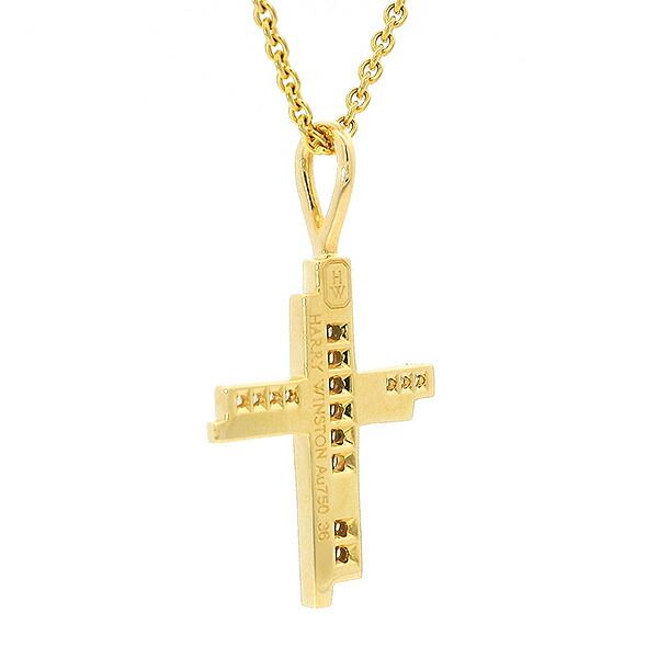 返品可 ハリーウィンストン トラフィッククロス ダイヤ ネックレス K18YG 仕上げ済み