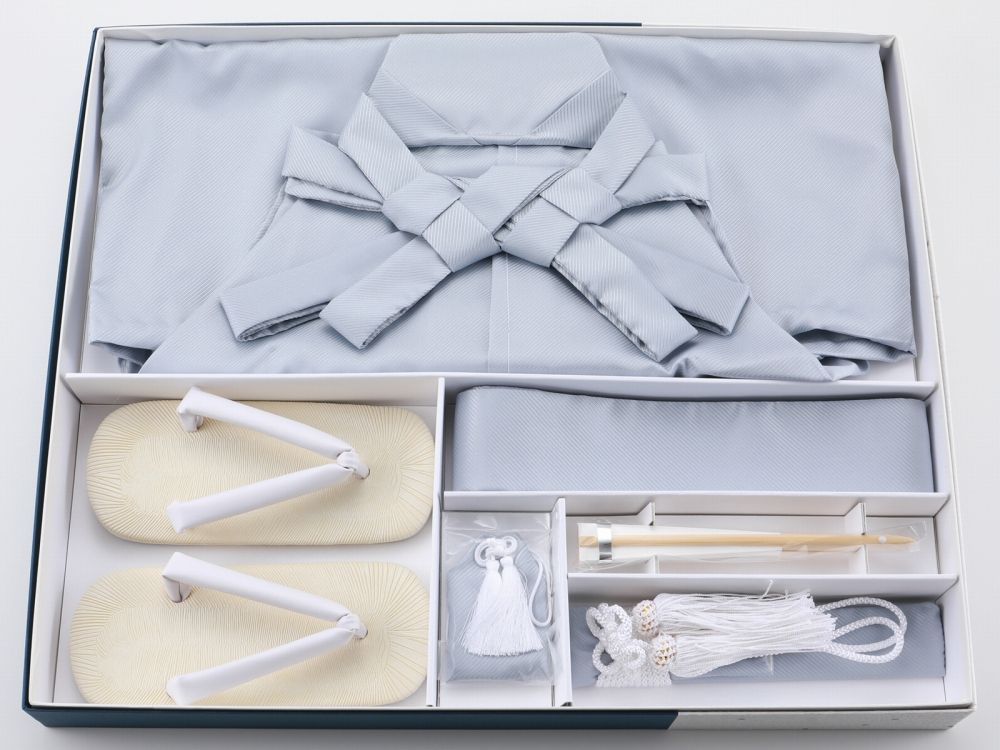 男の子 七五三 袴セット 紐下60 cm 6点セット ブルーグレー 箱入り dk 26