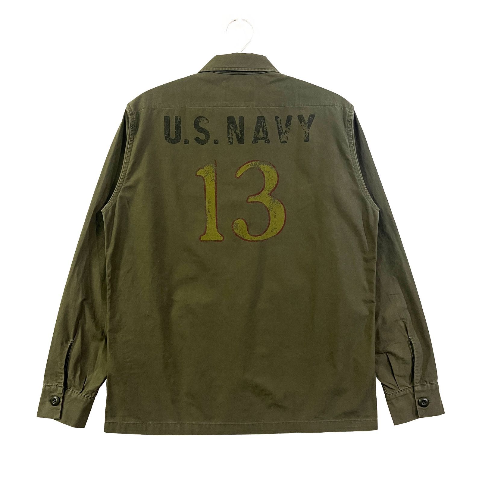 USED／メンズM】SCHOTT US NAVY ミリタリーシャツ ジャケット オリーブ 