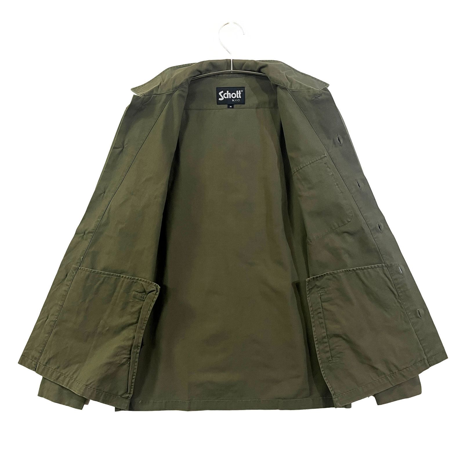 USED／メンズM】SCHOTT US NAVY ミリタリーシャツ ジャケット オリーブ 