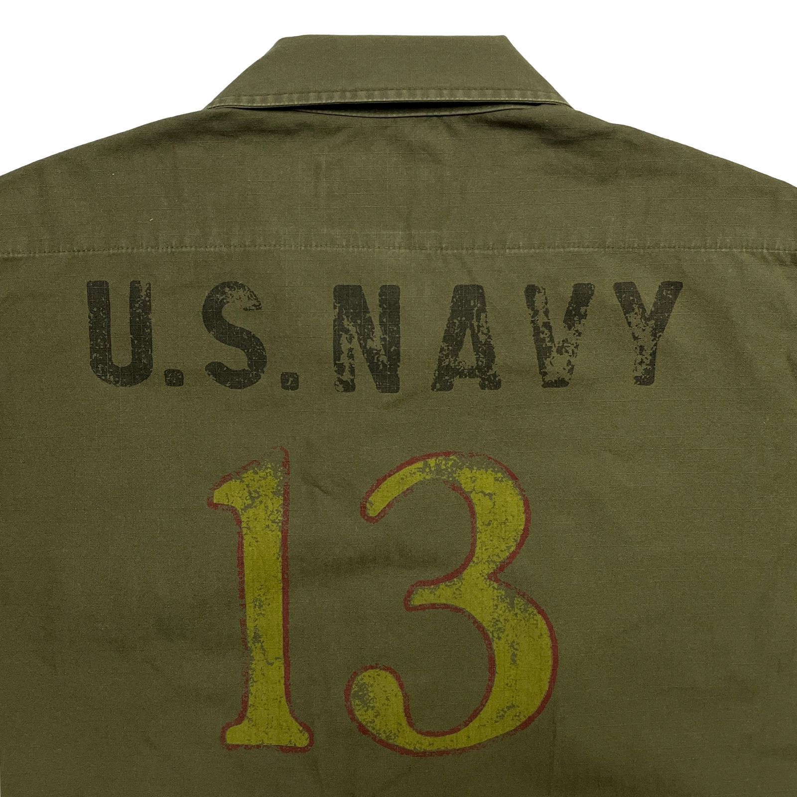 USED／メンズM】SCHOTT US NAVY ミリタリーシャツ ジャケット オリーブ 