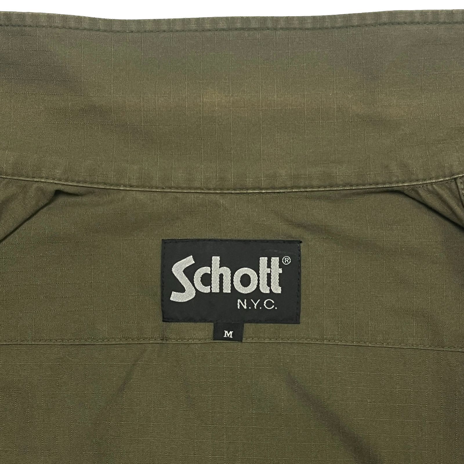 USED／メンズM】SCHOTT US NAVY ミリタリーシャツ ジャケット オリーブ 