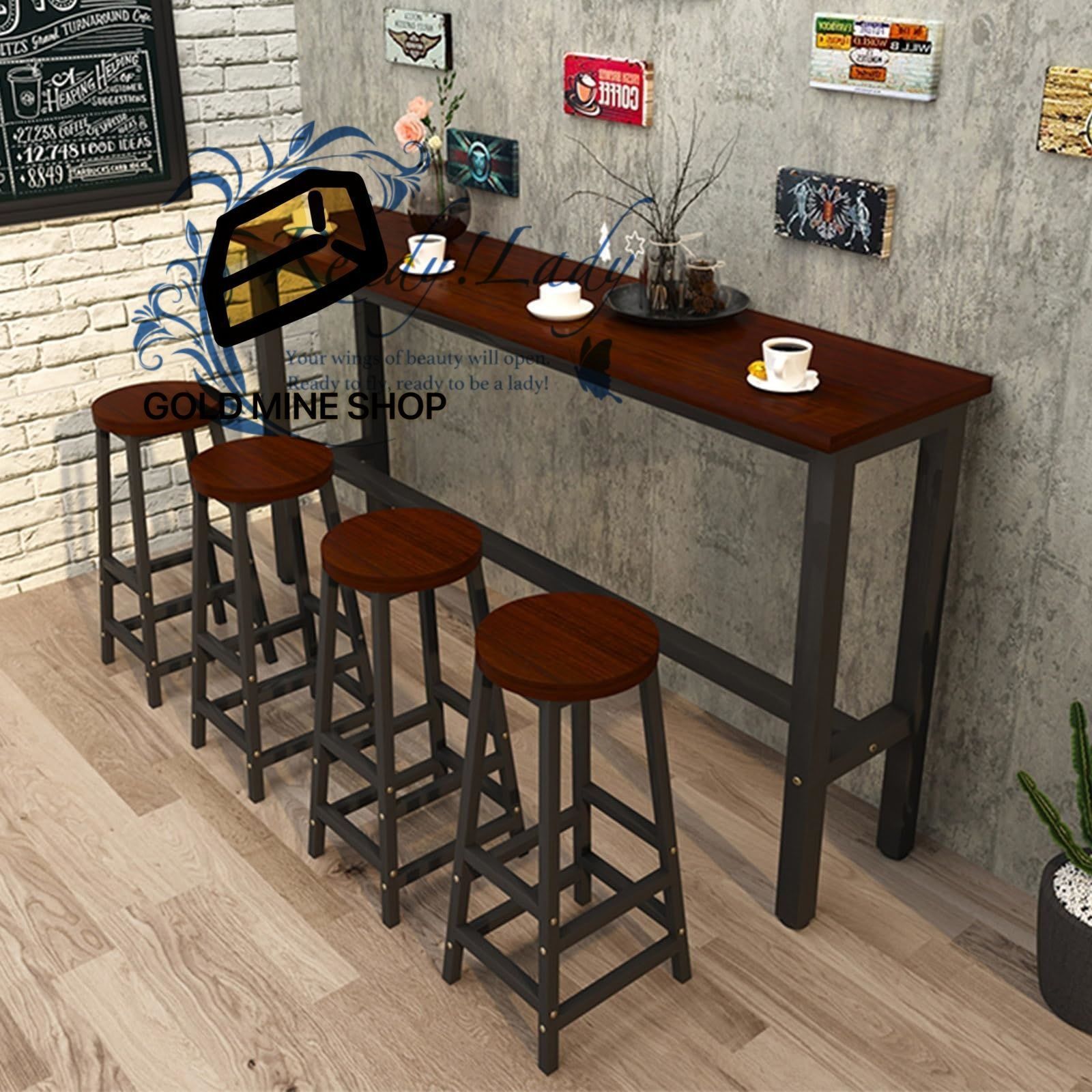 カウンターテーブル 4人用 ダイニングテーブル バー ハイテーブル パソコンデスク 木目調 カウンターテーブル カフェテーブル テーブル ハイテーブル バーカウンター 組み立て簡単 椅子4脚 茶色